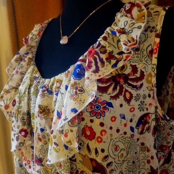 Colorful a.n.a Brand Sleeveless Ruffled Front Blouse - Size Petite Lg - Picture 1 of 9